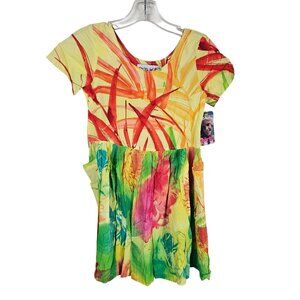 Vintage Jams World Girls‎ Tropical Floral Dress M Colorful Rushes and Spider Mum